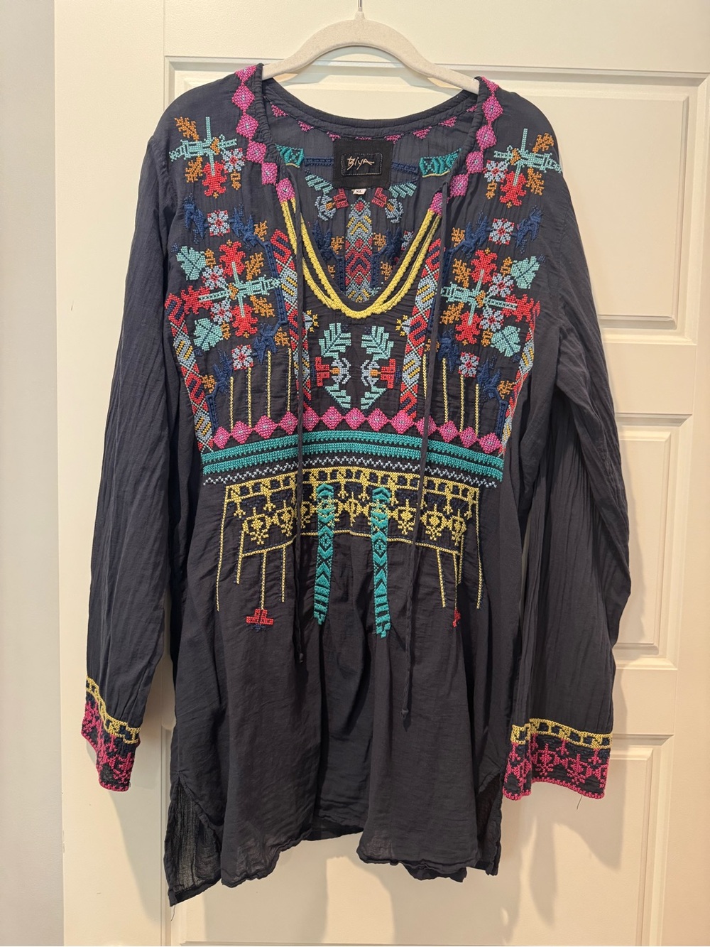 Johnny Was Biya XL Blue Embroidered Tunic